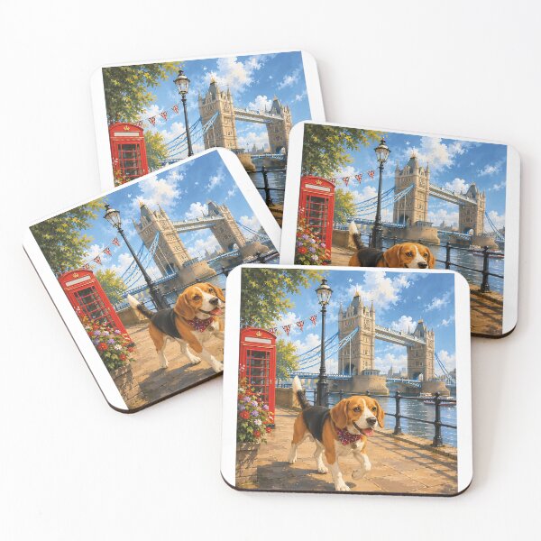 Item preview, Beagle strolling near Tower Bridge designed and sold by Nomad-Paws.
