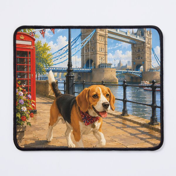 Item preview, Beagle strolling near Tower Bridge designed and sold by Nomad-Paws.