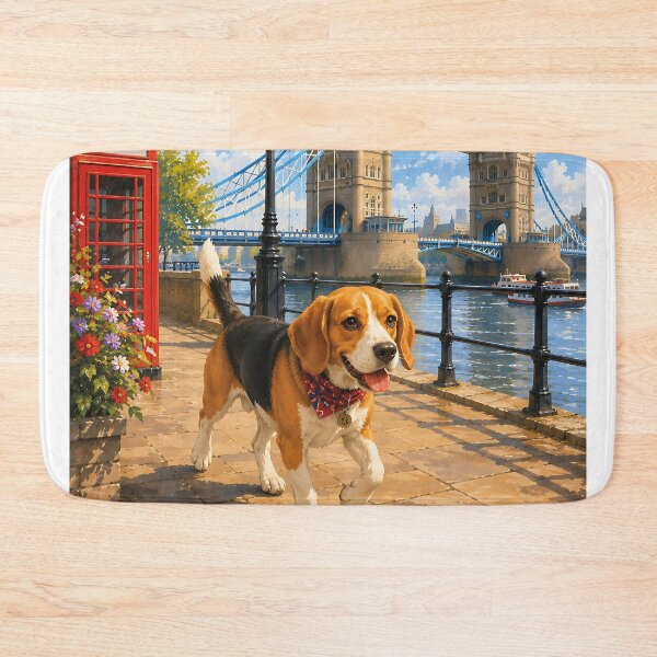 Item preview, Beagle strolling near Tower Bridge designed and sold by Nomad-Paws.