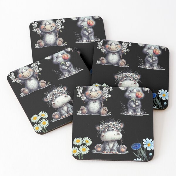 Item preview, Hippo and rhino with flowers  designed and sold by Palmtree94.