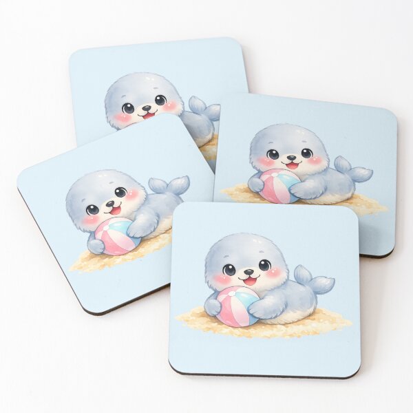 Item preview, Kawaii Baby Seal with Beach Ball designed and sold by DariaCraft.