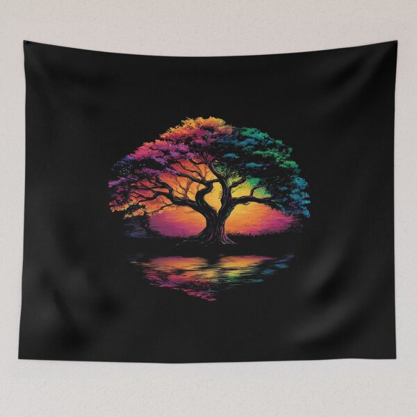 Item preview, Zen Rainbow Sunset Tree Reflection Silhouette designed and sold by Boddicca.