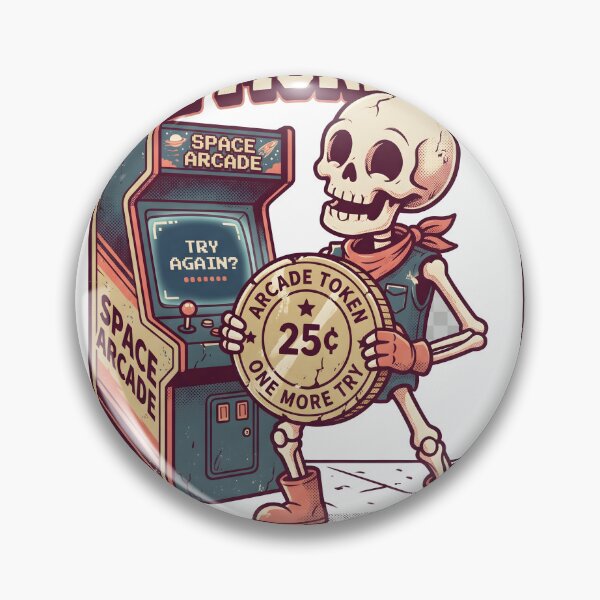 Item preview, Skeleton in Bandana and Boots Holding Giant Arcade Token Next to Retro Game Machine designed and sold by MisteryDesigner.