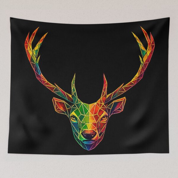 Item preview, Colorful Geometric Deer Head | Low Poly Stag Portrait | Rainbow Polygon Wildlife Art | Modern Abstract Antlers | Vibrant Forest Animal Illustration designed and sold by Geometric Art..