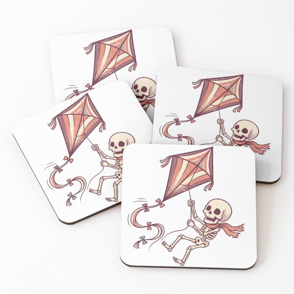 Item preview, Skeleton with Red Scarf Flying Striped Kite with Bows and Tails designed and sold by MisteryDesigner.