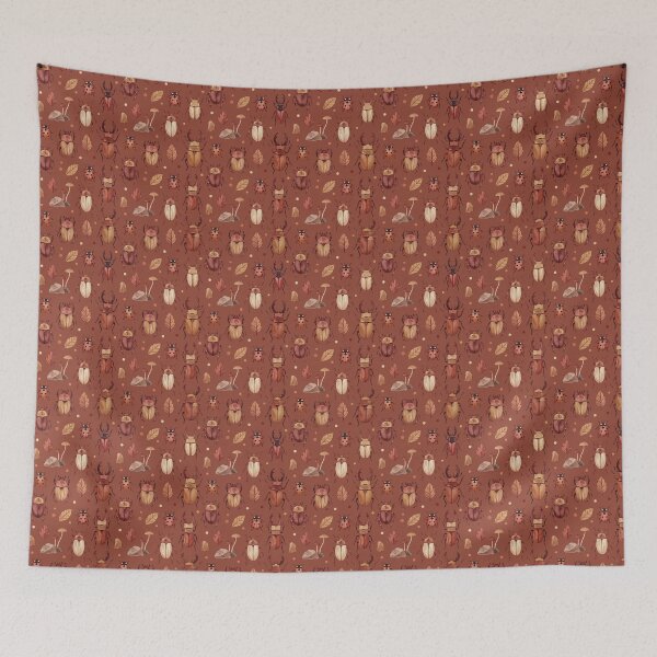Item preview, Beetles and Mushroom Cottagecore Vintage Entomology Seamless Pattern designed and sold by KiwiRider.