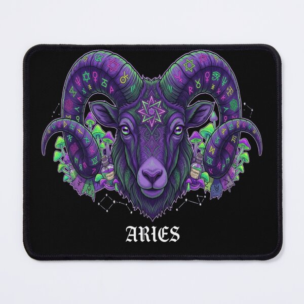 Item preview, Gothic Aries Zodiac Mushroom Illustration - Psychedelic Astrology designed and sold by MysticalSister.