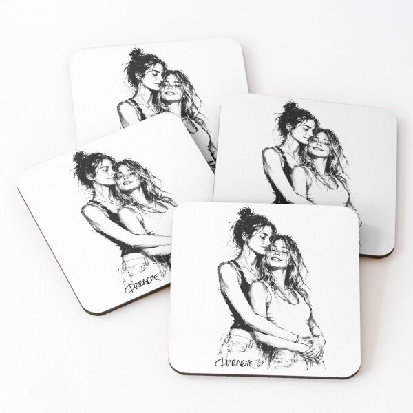 Item preview, Lesbian Couple Hug Tender Romance Ink Fashion Art designed and sold by ferquirarte.