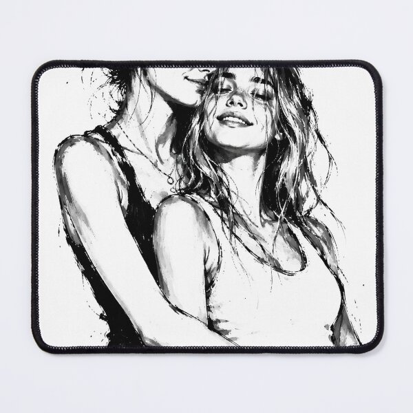 Item preview, Lesbian Couple Hug Tender Romance Ink Fashion Art designed and sold by ferquirarte.