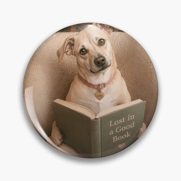 Item preview, Lost in a Good Book Cute Reading Dog Watercolor Library Illustration designed and sold by LinaDesign Store.
