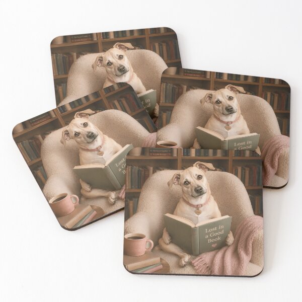 Item preview, Lost in a Good Book Cute Reading Dog Watercolor Library Illustration designed and sold by LinaDesign Store.