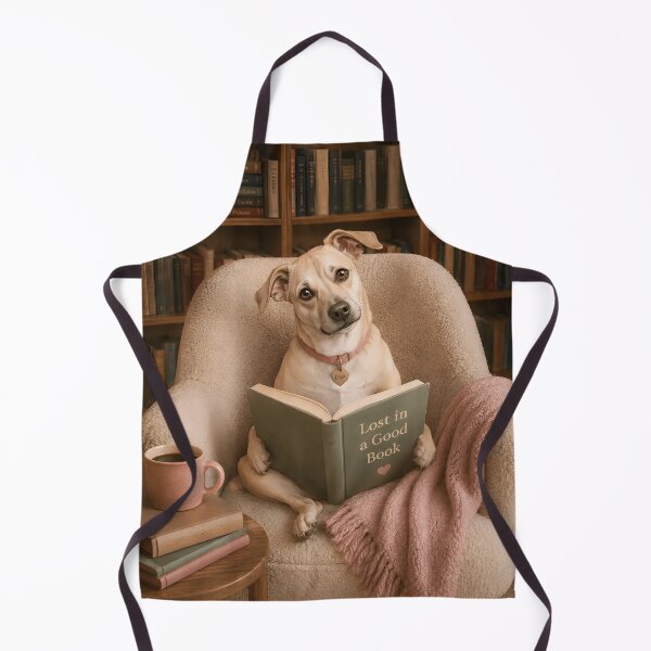 Item preview, Lost in a Good Book Cute Reading Dog Watercolor Library Illustration designed and sold by LinaDesign Store.
