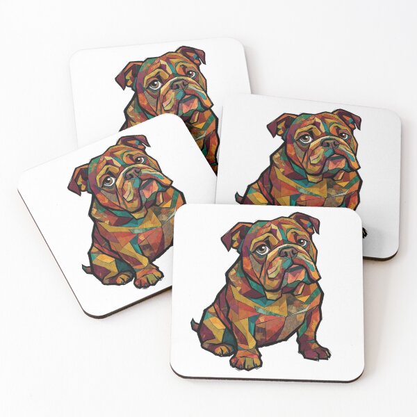 Item preview, Geometric Mosaic English Bulldog Illustration with Autumn Leaf Texture designed and sold by VibranPalette.