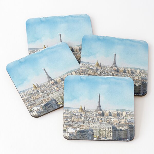 Item preview, Paris Rooftops Panorama — Eiffel Tower & Les Invalides Golden Dome Watercolor designed and sold by M.ALK.Watercolor.