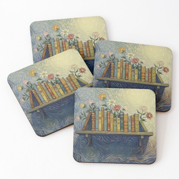 Item preview, Whimsical Bookshelf with Flowers – Van Gogh Style Book Art designed and sold by D-Islamic.
