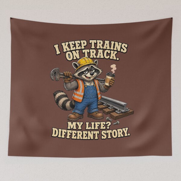 Item preview, Funny Raccoon Railroad Worker With Coffee and Wrench designed and sold by Kolibra.