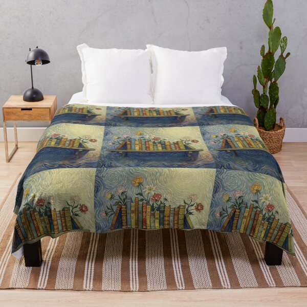 Item preview, Whimsical Bookshelf with Flowers – Van Gogh Style Book Art designed and sold by D-Islamic.