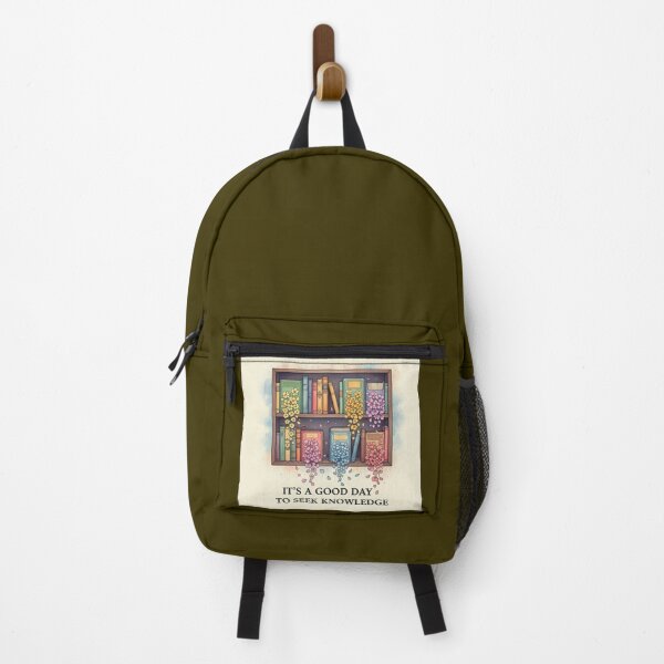 Item preview, Floral Bookshelf Quote – "It’s a Good Day to Seek Knowledge" Art Print designed and sold by D-Islamic.