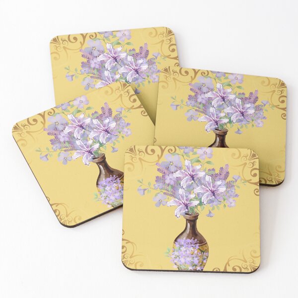 Item preview, Purple Lavender Lily Bouquet Golden Vase Botanical Design designed and sold by Extremeallie.