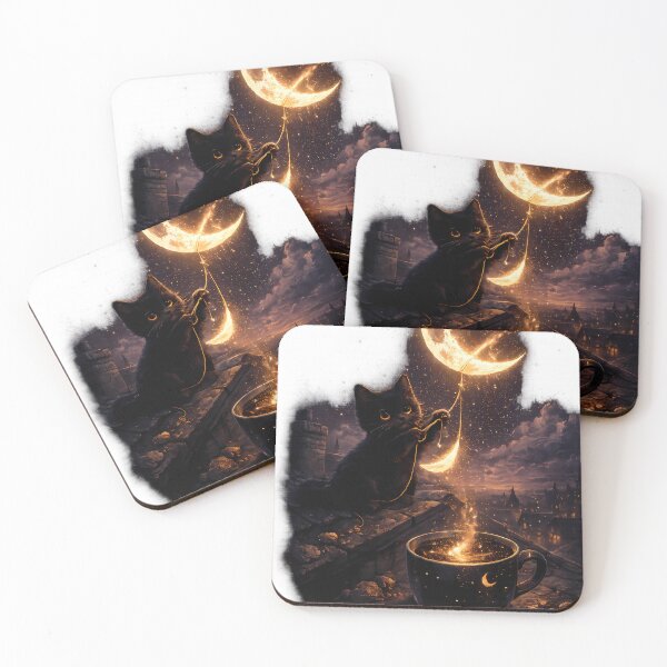Item preview, Cute Black Cat Glowing Moon Coffee Aesthetic designed and sold by WonderDokkan.