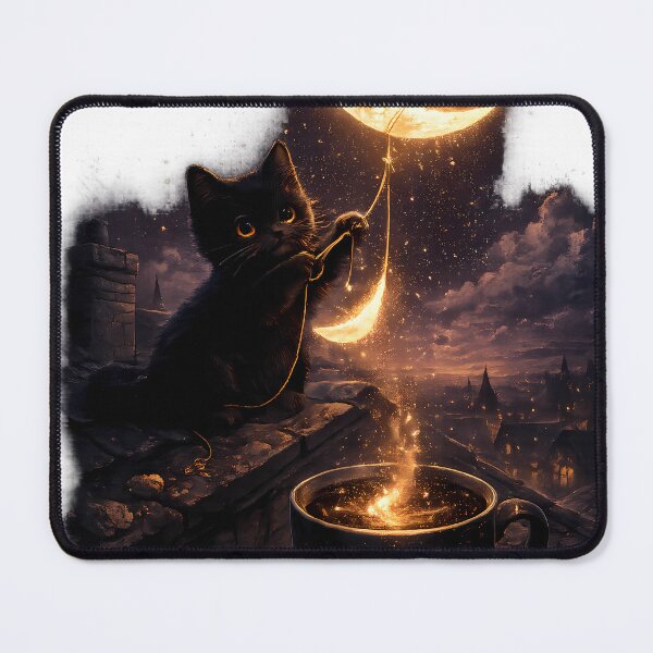 Item preview, Cute Black Cat Glowing Moon Coffee Aesthetic designed and sold by WonderDokkan.
