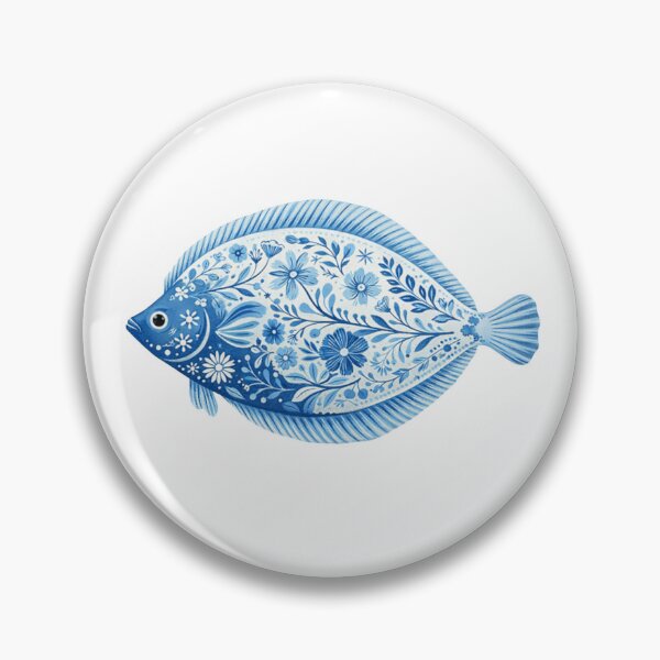 Item preview, Blue Floral Art Flounder Nautifcal Floral Fish Design designed and sold by NeedleCompass.