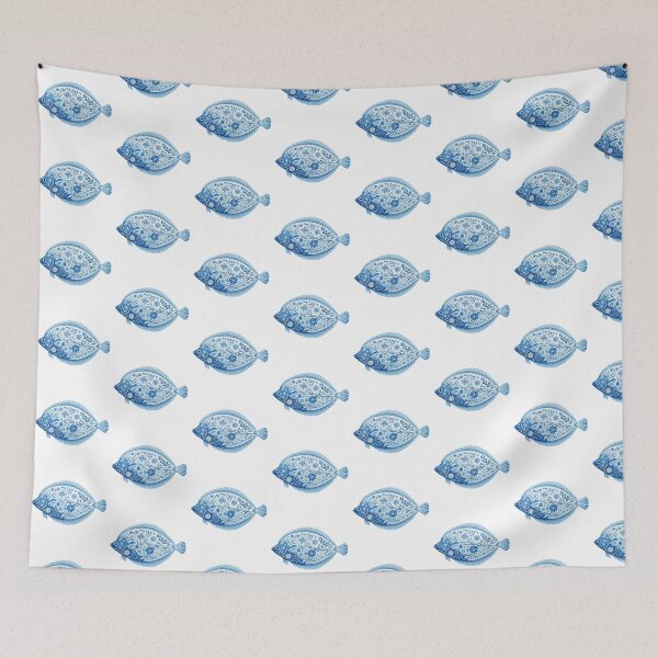 Item preview, Blue Floral Art Flounder Nautifcal Floral Fish Design designed and sold by NeedleCompass.