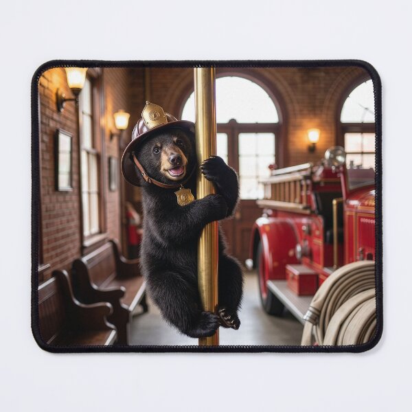 Item preview, Black Bear Cub Plays on the Fire Station Slide designed and sold by Tridentulus.