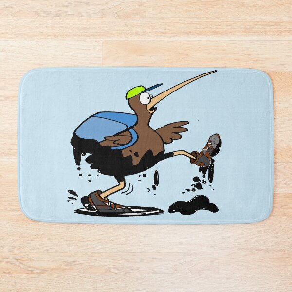 Item preview, Funny cartoon kiwi carrying backpack and staggering through mud designed and sold by Al Benge - NZ & Australian Art.