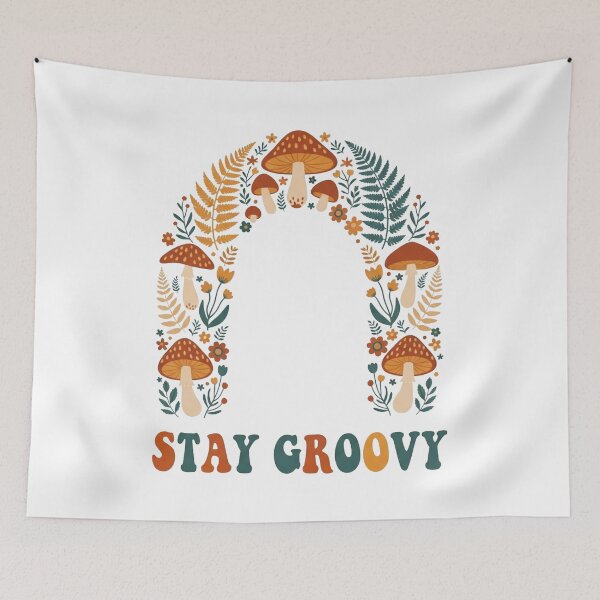 Item preview, Stay Groovy Retro Mushroom Arch | 70s Boho Botanical Nature Print designed and sold by Dzblack.