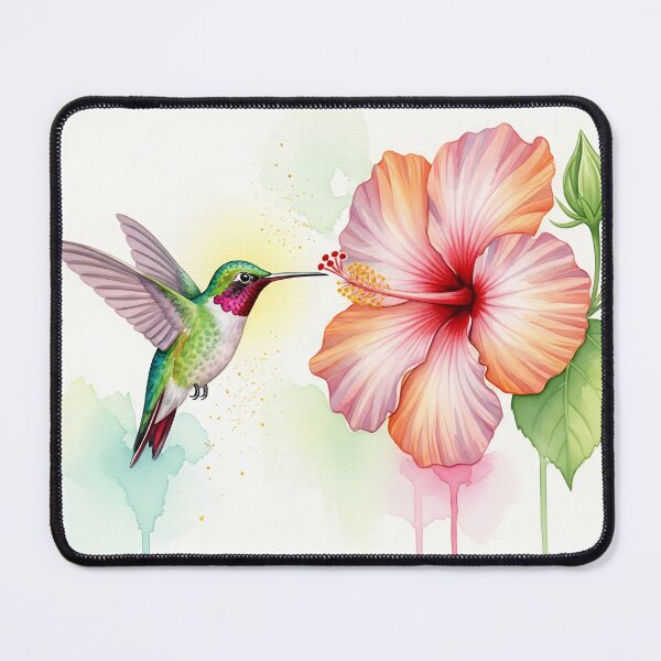 Item preview, Hummingbird & Hibiscus Flower Watercolor designed and sold by Michaelragheb.
