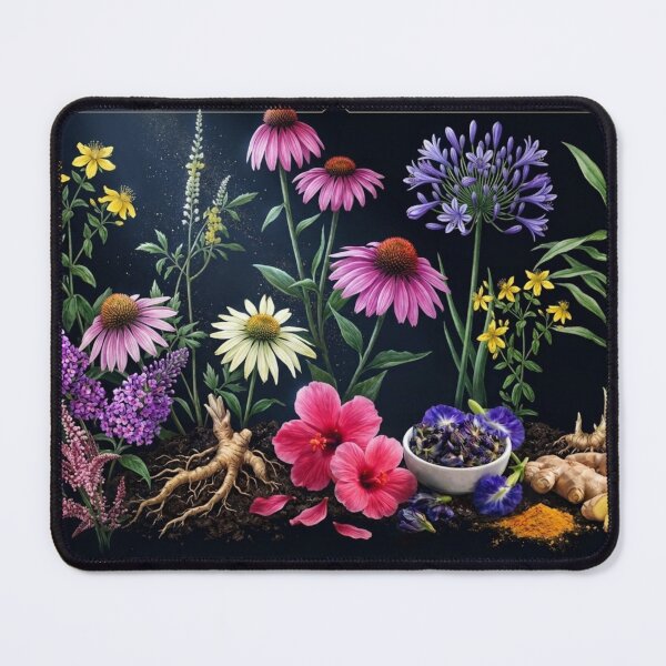Item preview, Midnight Botanical - Dark Herbal Apothecary Art Print | Echinacea, Hibiscus & Ginger Root Illustration designed and sold by 303 Visionary Prints .