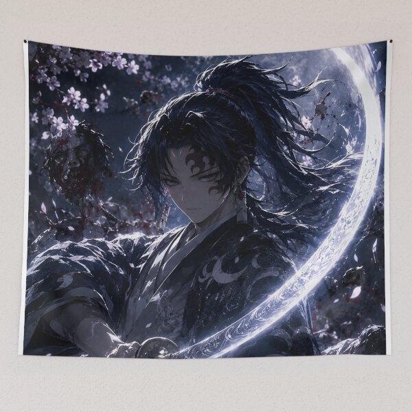 Item preview, Moonlit Shadow Samurai – Dark Fantasy Katana Warrior | Japanese Anime Style Art Print designed and sold by Dyan4.