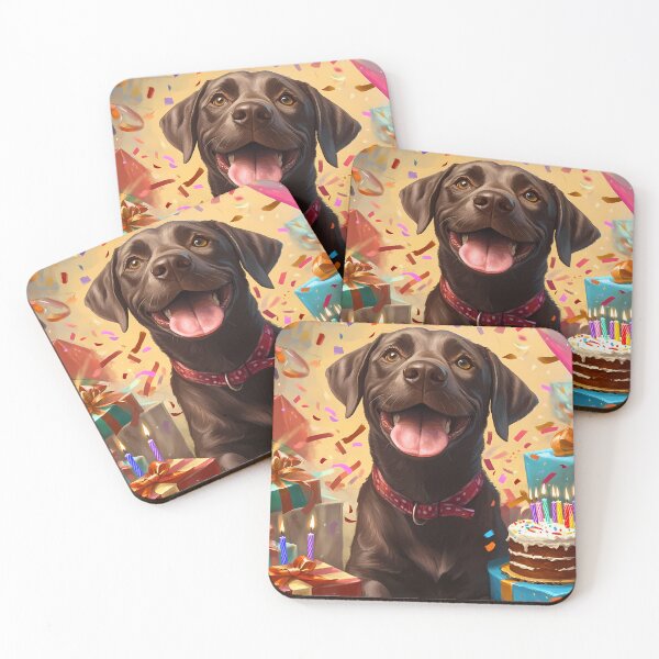Item preview, Chocolate Lab Birthday Party Painting with Cake and Confetti designed and sold by SellingWSarah17.