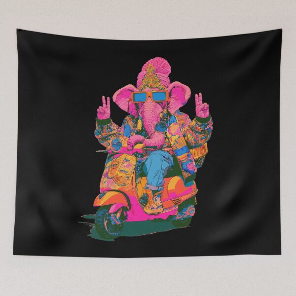 Item preview, Cool Streetwear Elephant Riding Pink Orange Scooter Rainbow Pop Art designed and sold by PANNARUK THAILAND.