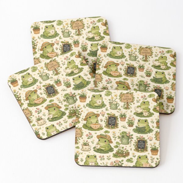 Item preview, Cute Frog Tea Garden Pattern | Cottagecore Kawaii Seamless Design designed and sold by Moonlight Studio.