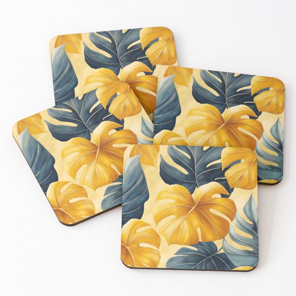 Item preview, Golden Tropical Monstera Leaves Pattern designed and sold by 247GiftsbyTina.