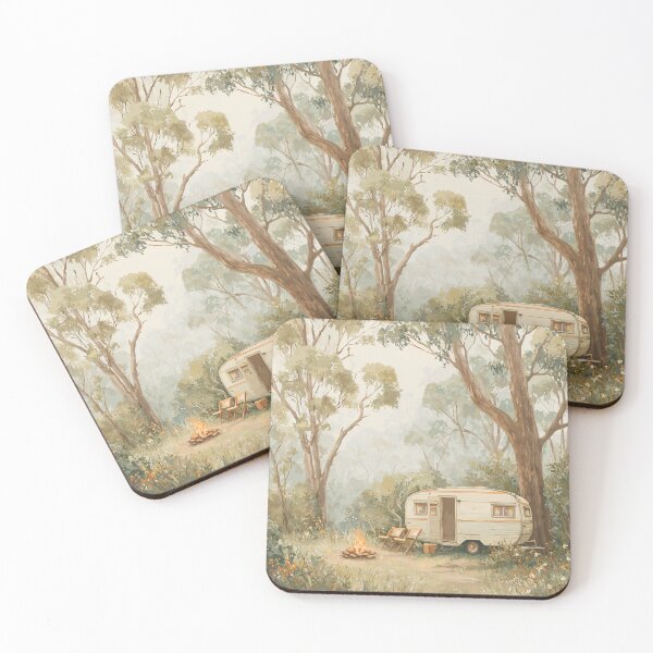 Item preview, Vintage Caravan Bush Camping Watercolour | Australian Forest Camp Art Print designed and sold by Bound for Wonder.