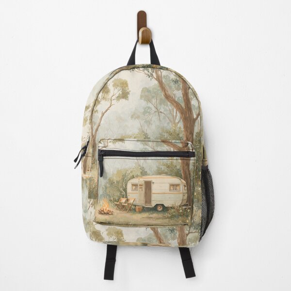 Item preview, Vintage Caravan Bush Camping Watercolour | Australian Forest Camp Art Print designed and sold by Bound for Wonder.