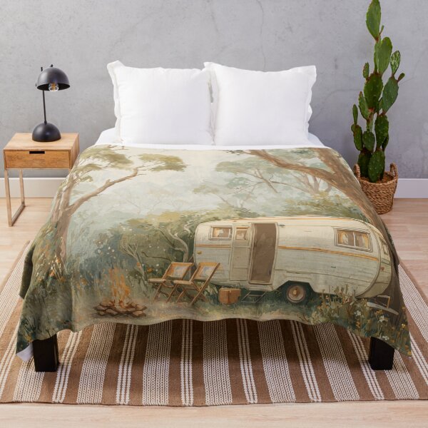 Item preview, Vintage Caravan Bush Camping Watercolour | Australian Forest Camp Art Print designed and sold by Bound for Wonder.