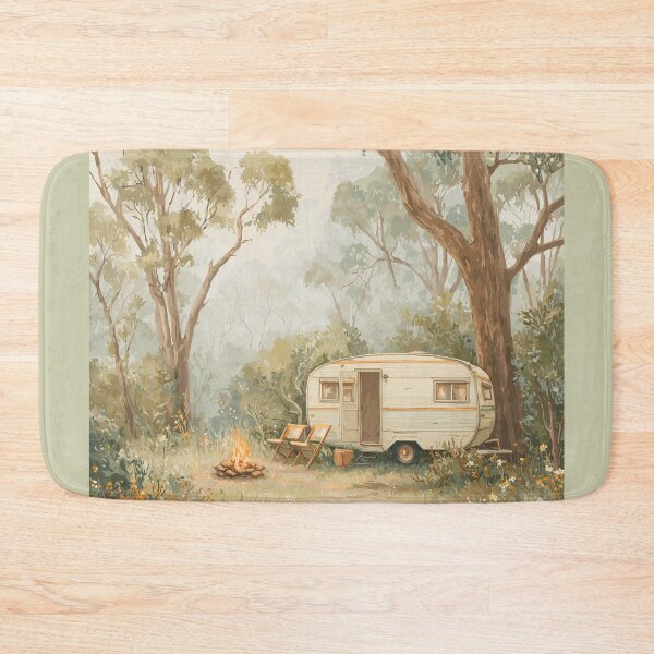 Item preview, Vintage Caravan Bush Camping Watercolour | Australian Forest Camp Art Print designed and sold by Bound for Wonder.