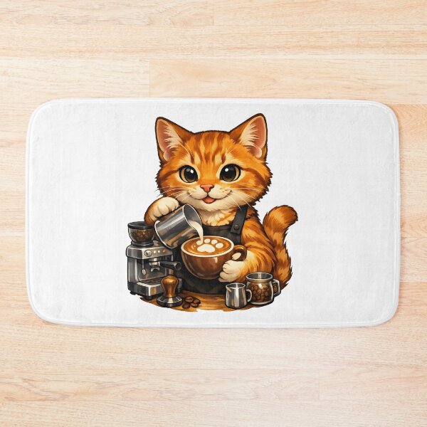 Item preview, Cute Orange Cat Barista Making Paw Latte Art designed and sold by builtforyou.