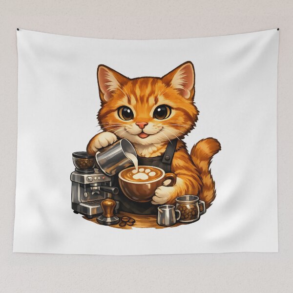 Item preview, Cute Orange Cat Barista Making Paw Latte Art designed and sold by builtforyou.