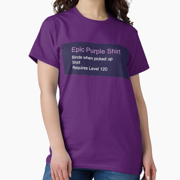 Vista previa del artículo con la obra «Epic Purple Shirt nivel 120 batalla para Azeroth», diseñado y vendido por HaruhiJenkins.