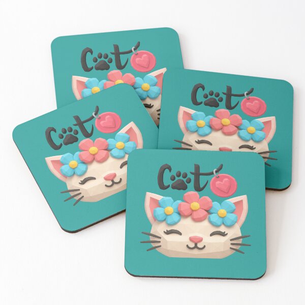 Item preview, Geometric Cat with Flowers and Kawaii Heart designed and sold by ArtMochis.