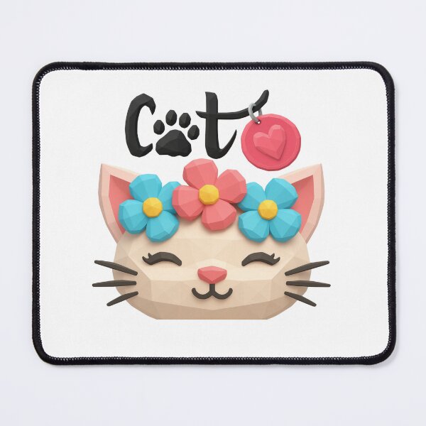 Item preview, Geometric Cat with Flowers and Kawaii Heart designed and sold by ArtMochis.