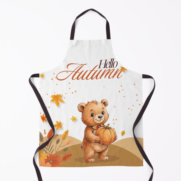 Item preview, Cute watercolor teddy bear with pumpkin and falling autumn leaves. Saying hello to autumn. designed and sold by VibranPalette.