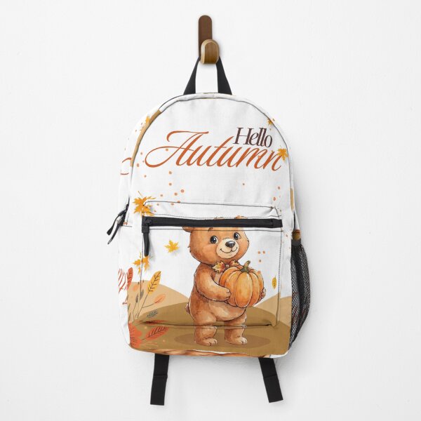 Item preview, Cute watercolor teddy bear with pumpkin and falling autumn leaves. Saying hello to autumn. designed and sold by VibranPalette.