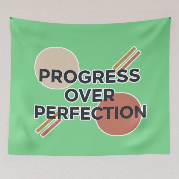 Item preview, Progress Over Perfection Retro Mid Century Modern Geometric Typography Art designed and sold by Karina Creative Studio.