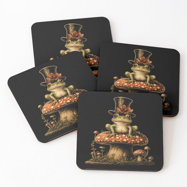 Item preview, Vintage Frog With Top Hat Sitting on Mushroom Cottagecore Design designed and sold by MiALopezArt.